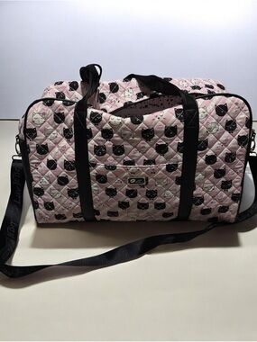 Betsey Johnson Pink Quilted Cat-Print Travel Duffel